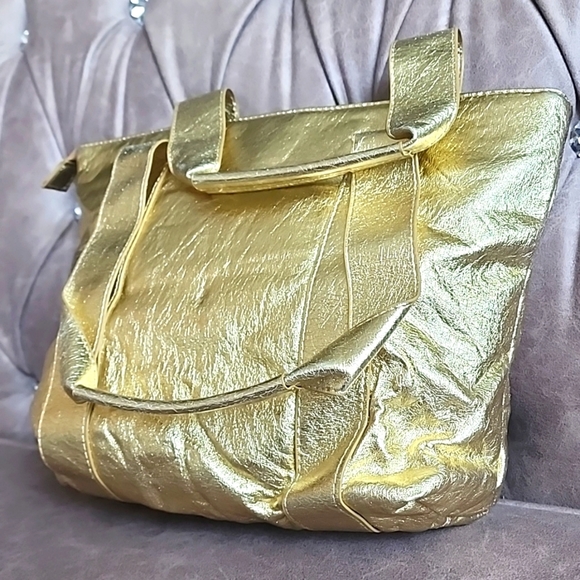 NWOT, UNION BLUE Metallic Gold Purse, w/ Gold Sequins, 3 Compartments 😍 - Picture 5 of 11